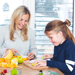 RISICULIS Y-peeler and sandwich cutters speed up safe lunch prep for kids.