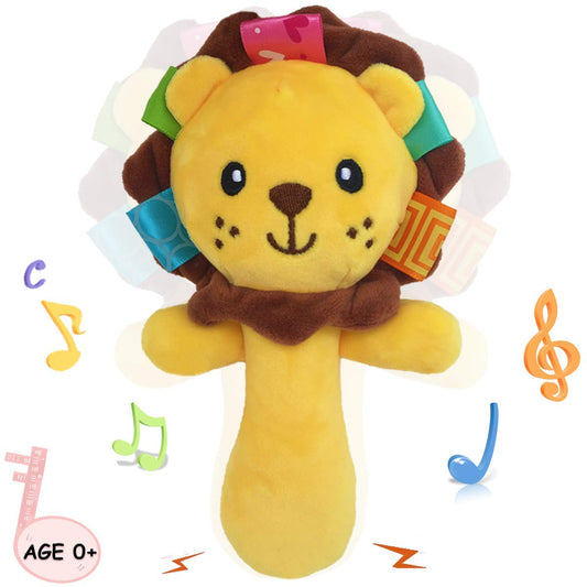 RIY soft baby lion rattle with plush charm for early sensory play