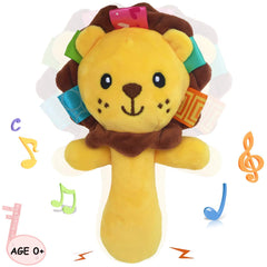 RIY soft baby lion rattle with plush charm for early sensory play