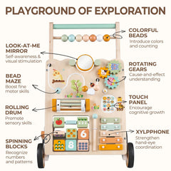 Rmischolar Wooden Walker sensory panel with mirror for exploration