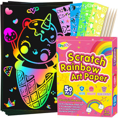 RMJOY Rainbow Scratch Paper Set with vibrant sheets sparks imaginative drawing