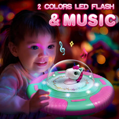RMOKA Unicorn Sit and Spin Toy LED lights brighten playtime and spark imaginative storytelling.