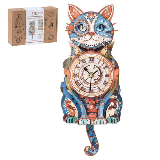 Rnfinewow Cat Detective Clock with Pendulum enhances room decor for cat lovers