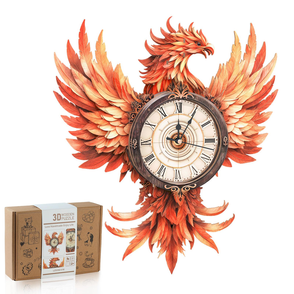 Rnfinewow Fire Phoenix clock pieces—precise laser-cut parts for a satisfying DIY assembly