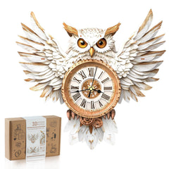 Rnfinewow Snowy Owl Clock front view for stylish wall display and timekeeping