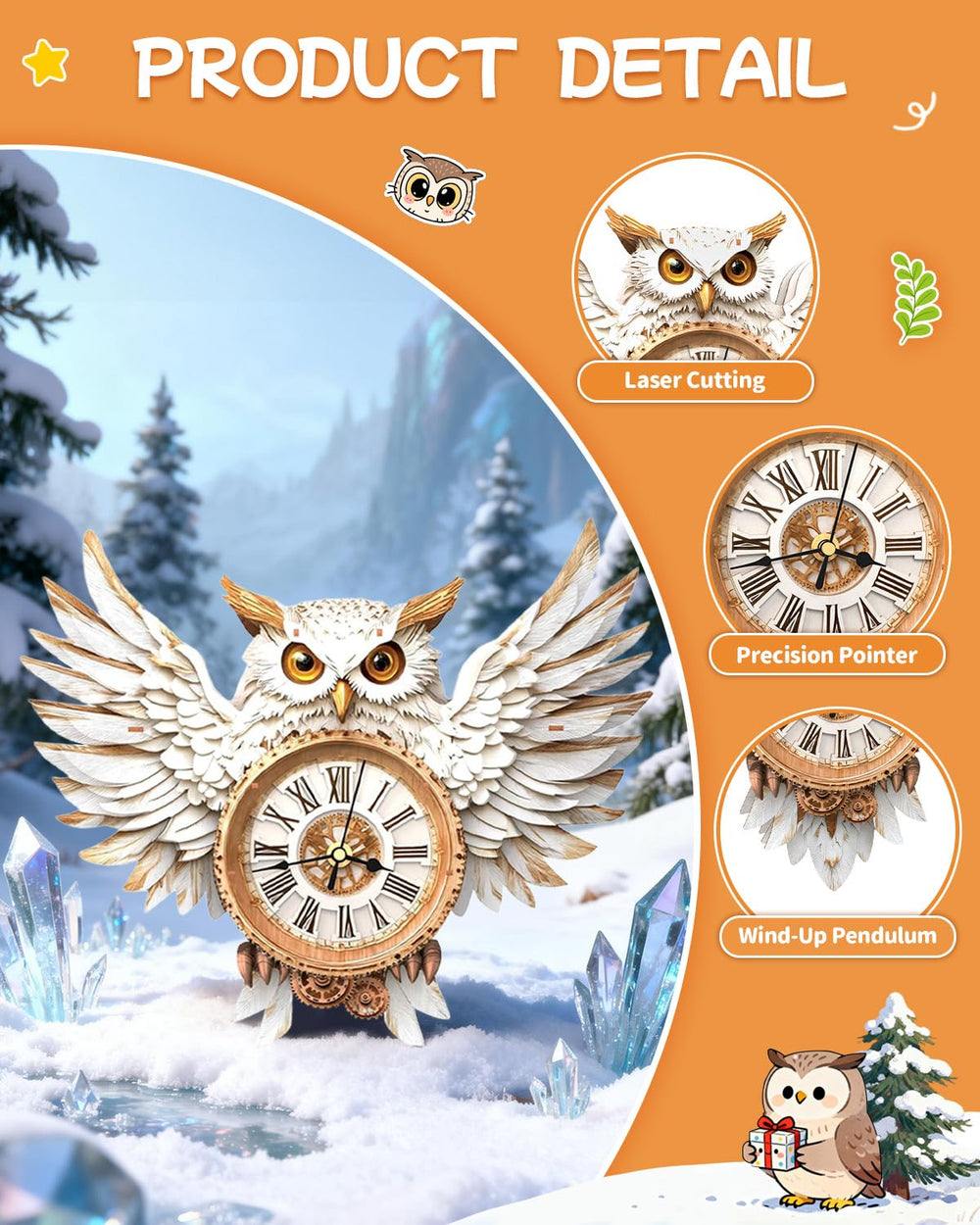 Rnfinewow Snowy Owl wall decor display combining art and timekeeping