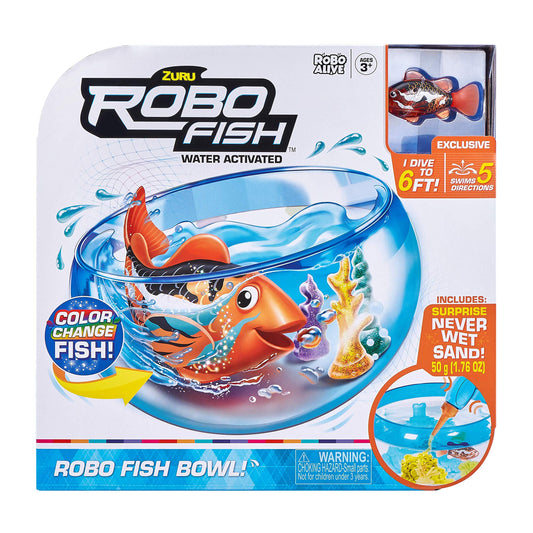 Robo Alive Robo Fish Playset in the bowl shows water-activated motion for interactive play.