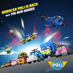 Robocar Poli diecast police car detailed metal body promises sturdy, lasting play.