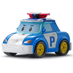 Robocar Poli diecast police car front view shows a durable metal build for toddlers.