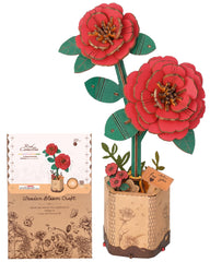 ROBOTIME 3D puzzle wooden red camellia kit for adults ready for display