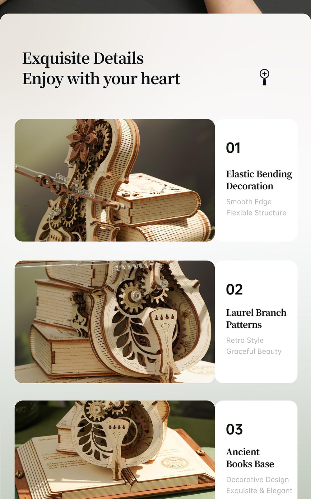 Robotime AMK63 music box winding action showing clockwork melody