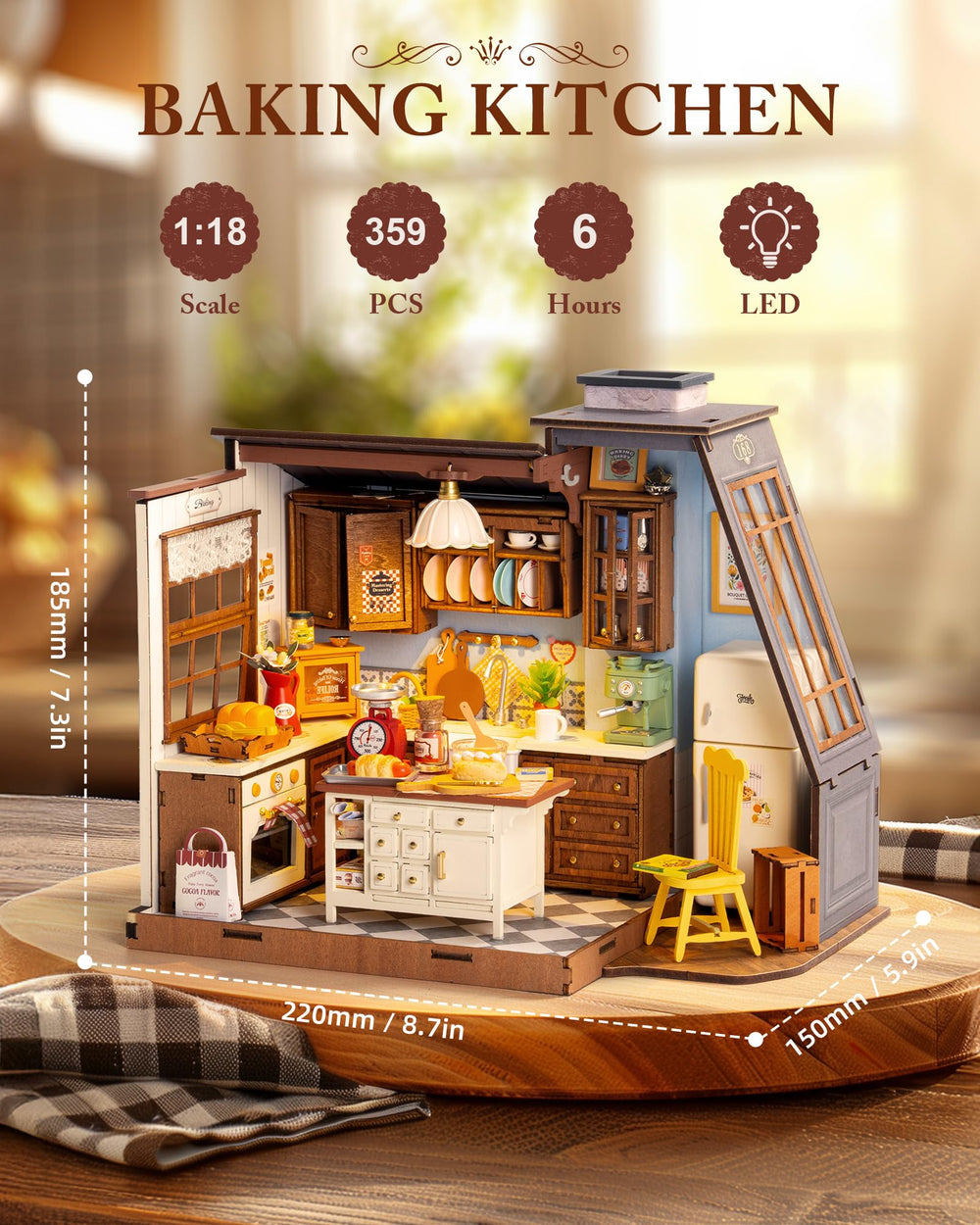 Robotime baking kitchen wall cabinet storage highlights realistic organization