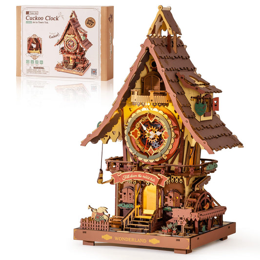 ROBOTIME cuckoo clock puzzle with glowing lights enhances cozy ambiance