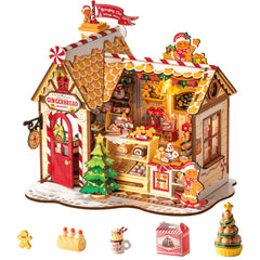 ROBOTIME gingerbread house kit front view for festive display