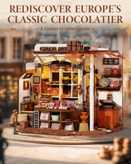 ROBOTIME Henry's Chocolate counter-detail highlights precise woodworking for collectors