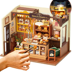 ROBOTIME miniature bakery front view for cozy desk display.