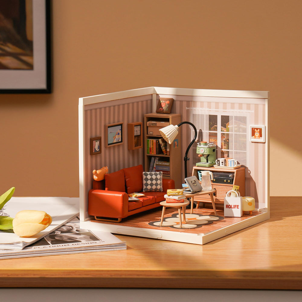 ROBOTIME miniature house kit shows easy DIY assembly with mostly finished components for quick setup.