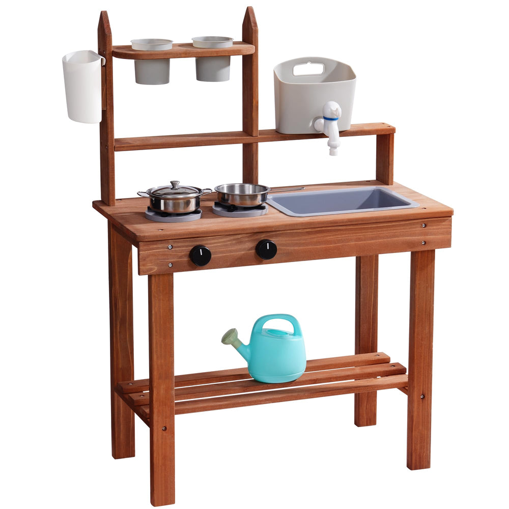 ROBOTIME Mud Kitchen outdoor sink with real faucet for imaginative cooking and water play.