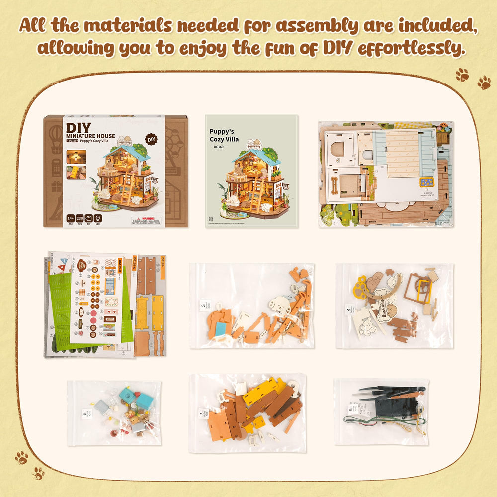 ROBOTIME Puppy's Cozy Villa gift-ready packaging conveys care for gifting.
