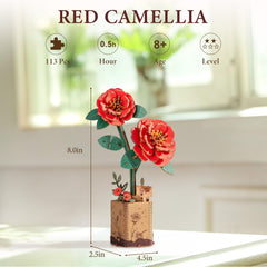 ROBOTIME red camellia garden display with adjustable petals for versatile arrangements