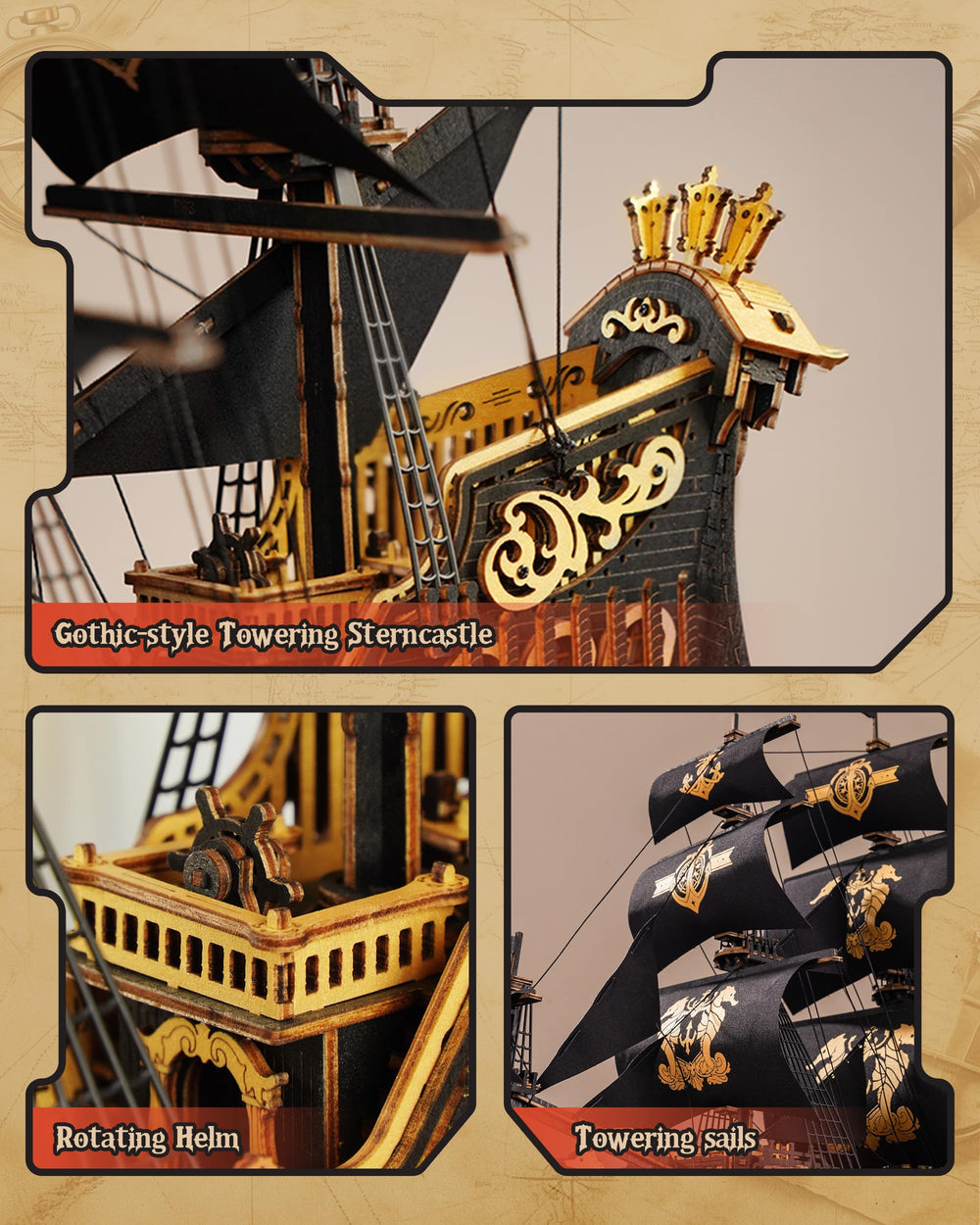 Robotime Seahorse puzzle-cannons display, adding majestic realism to the model kit.