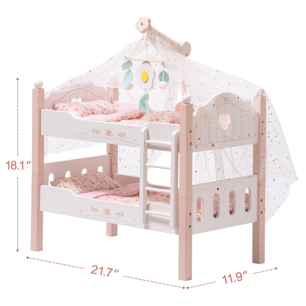 ROBOTIME stackable doll bed pink highlights versatile two-bed option for imaginative play