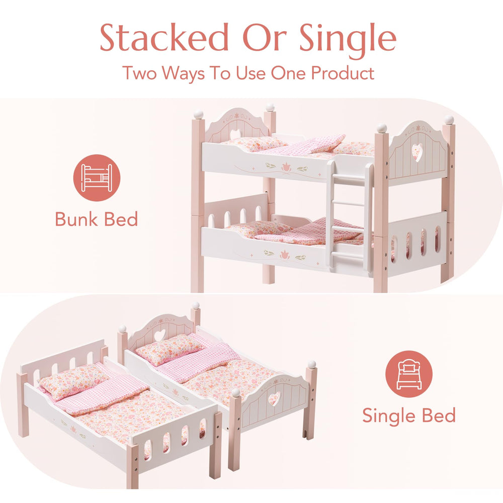 ROBOTIME wooden doll bed set pillow quilt emphasizes durable, non-toxic materials for safe play