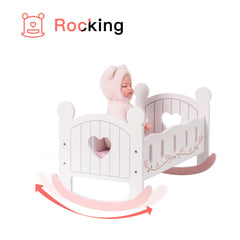 ROBOTIME wooden crib features a classic rocking design for cozy play