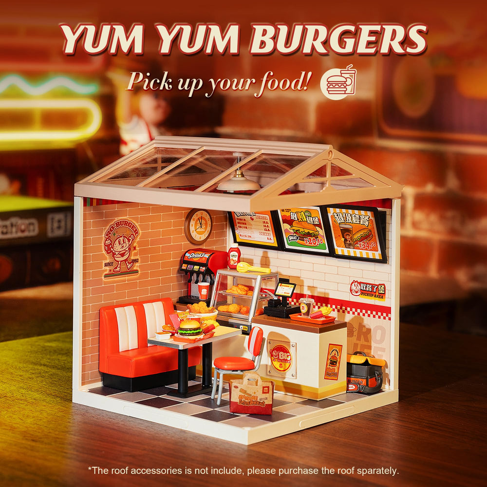 Robotime Yum Yum Burgers burger and fries detail adds appetizing realism