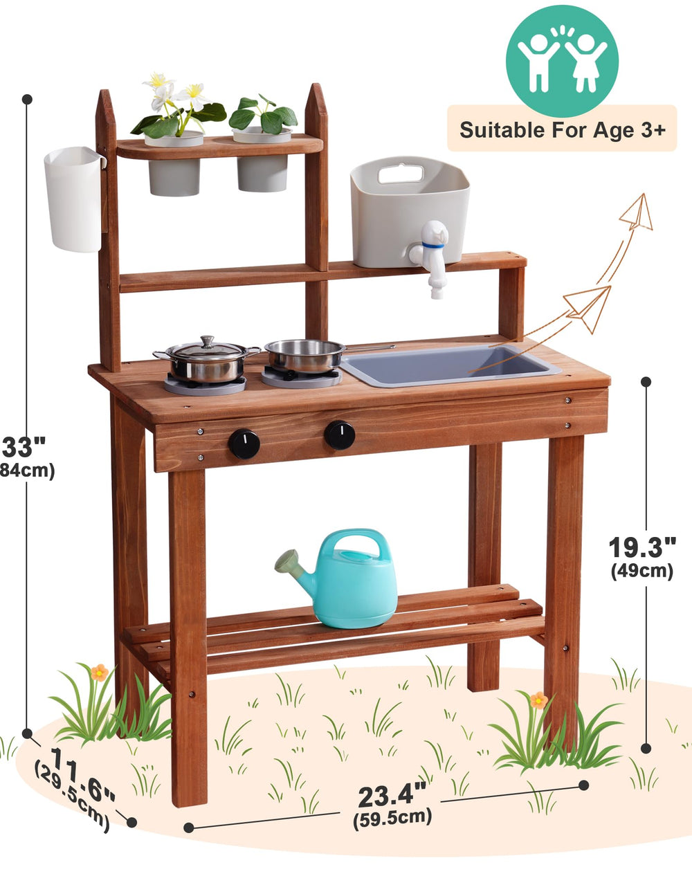 ROBUD Mud Kitchen with removable sink for easy outdoor cleanup and pretend cooking.