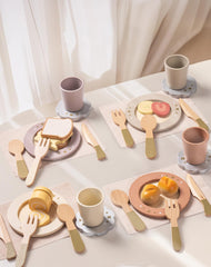 ROBUD play food pieces complement the dishes for complete kitchen role play.