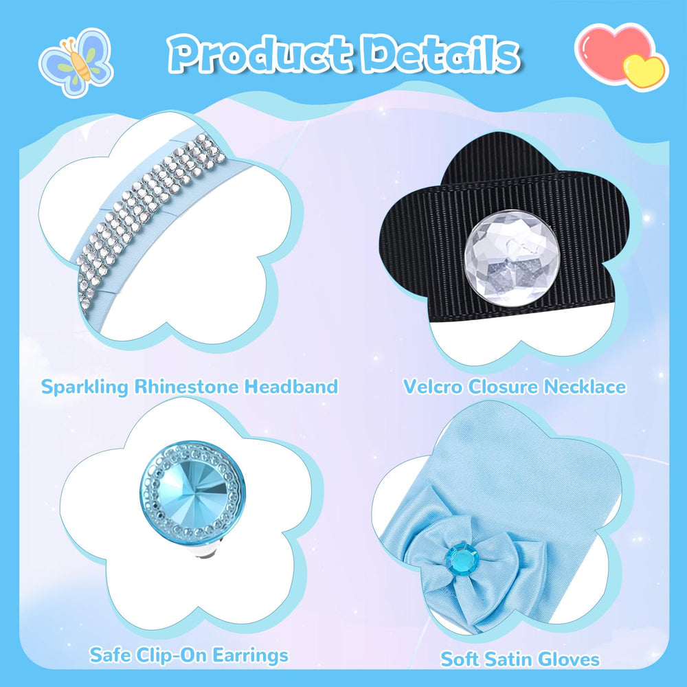 ROC PARTY Cinderella dress-up set blue includes crown, headband, choker, gloves, earrings