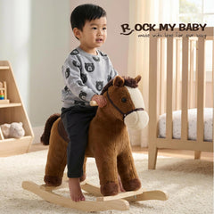 Rock My Baby rocking horse side profile highlighting a sturdy base for toddlers.