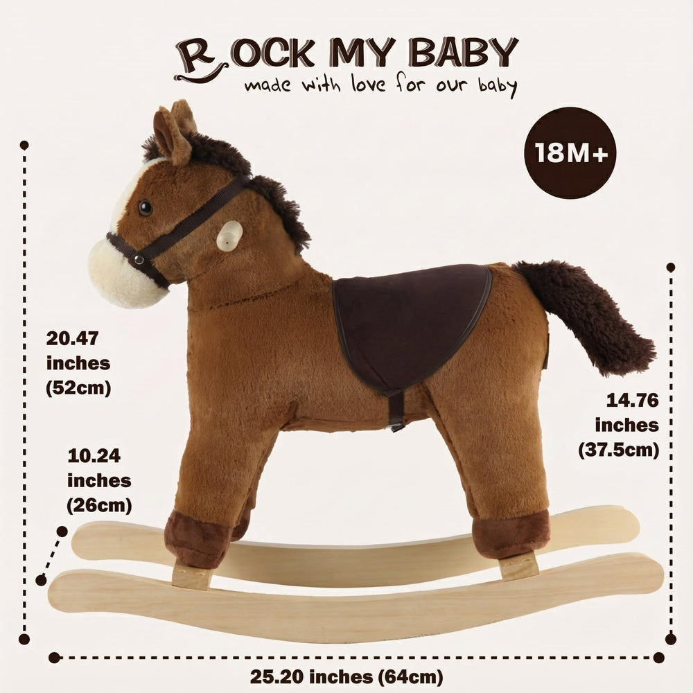Rock My Baby rocking horse stain-resistant fabric for quick cleaning.