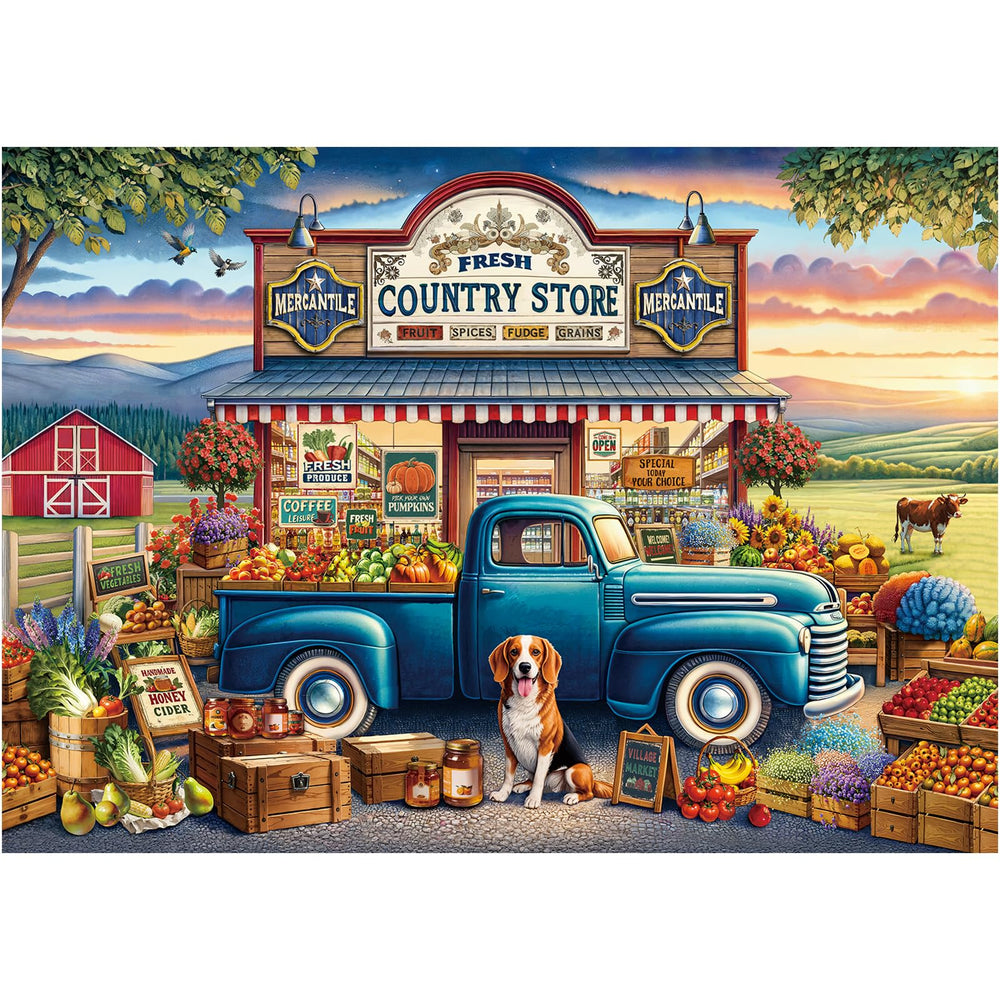 Rocorose country store puzzle box with inviting scene for family game night