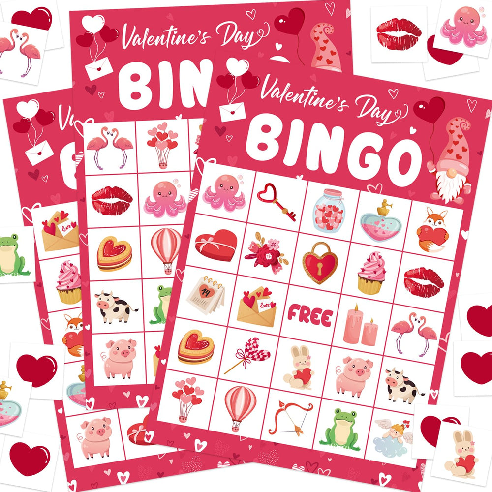 ROCWOHO Valentines bingo card 24-player set for lively family or classroom play.