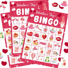 ROCWOHO Valentines bingo card 24-player set for lively family or classroom play.