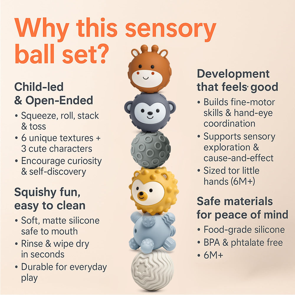 ROHSCE textured-surface waves ball enhances touch exploration for little hands.