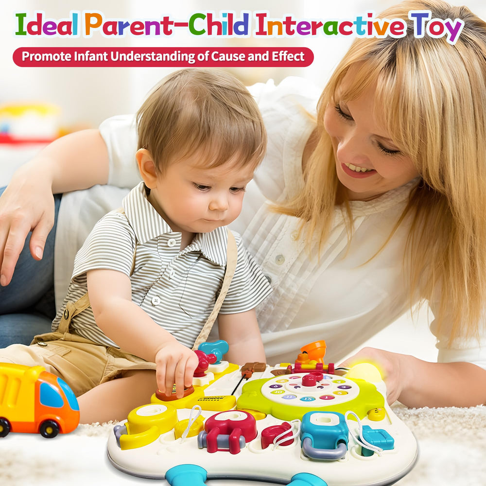 ROHSCE Montessori Busy Board portable handle for travel and learning on the go.