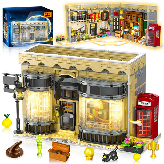 ROKAFU Magic Shop building set exterior view showcases a detailed facade perfect for display and gifting.