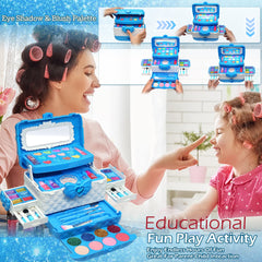 ROKKES kids makeup brushes and sponges arranged for gentle application during pretend makeup.