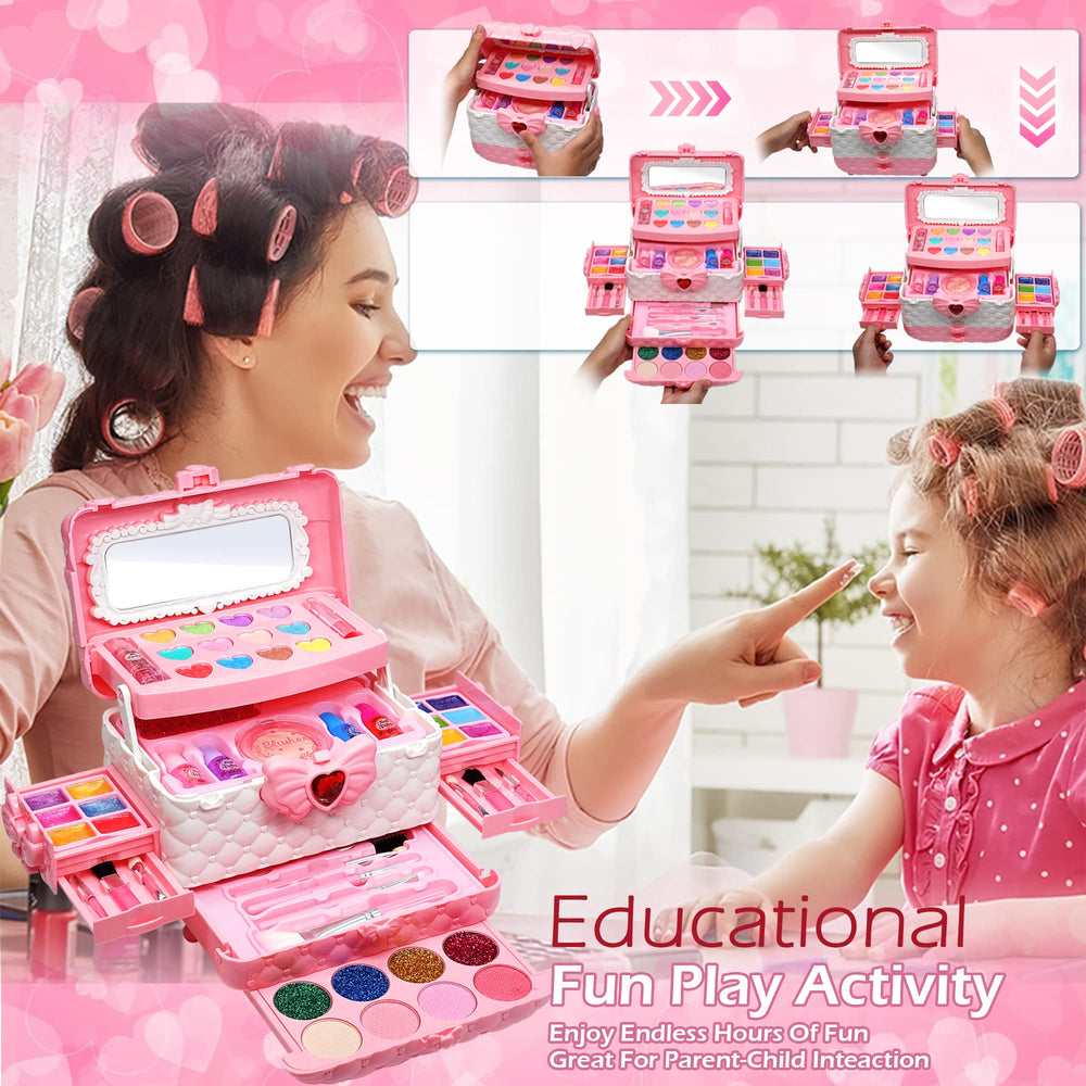 ROKKES Makeup Kit includes eyeshadow, blush, and lipstick in safe, wash-off formulas.