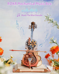 ROKR 3D cello bow gear close-up demonstrates autonomous bow movement without batteries.