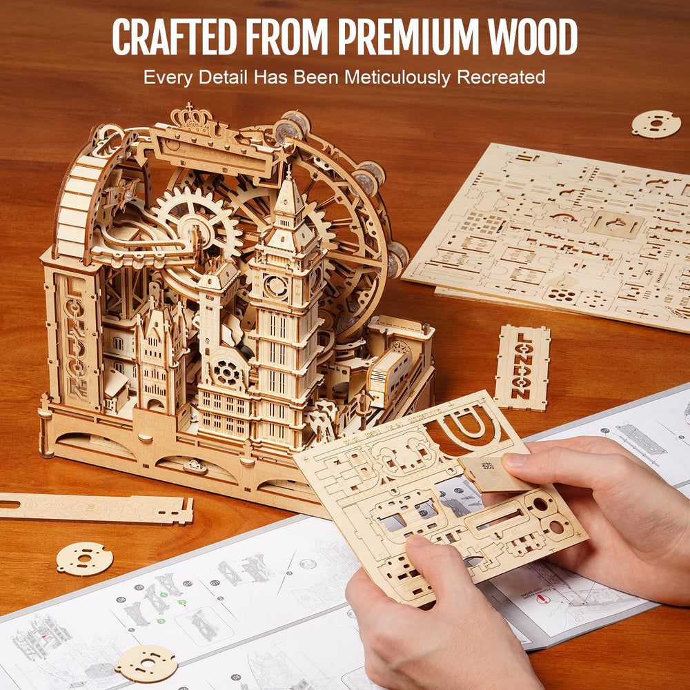 ROKR 3D puzzle laser-cut pieces ensure glue-free, sturdy joinery.