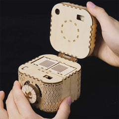 ROKR 3D wooden puzzle box inside tray for a small keepsake or surprise.