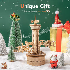 ROKR airplane tower music box windup demonstrates motion and audible charm