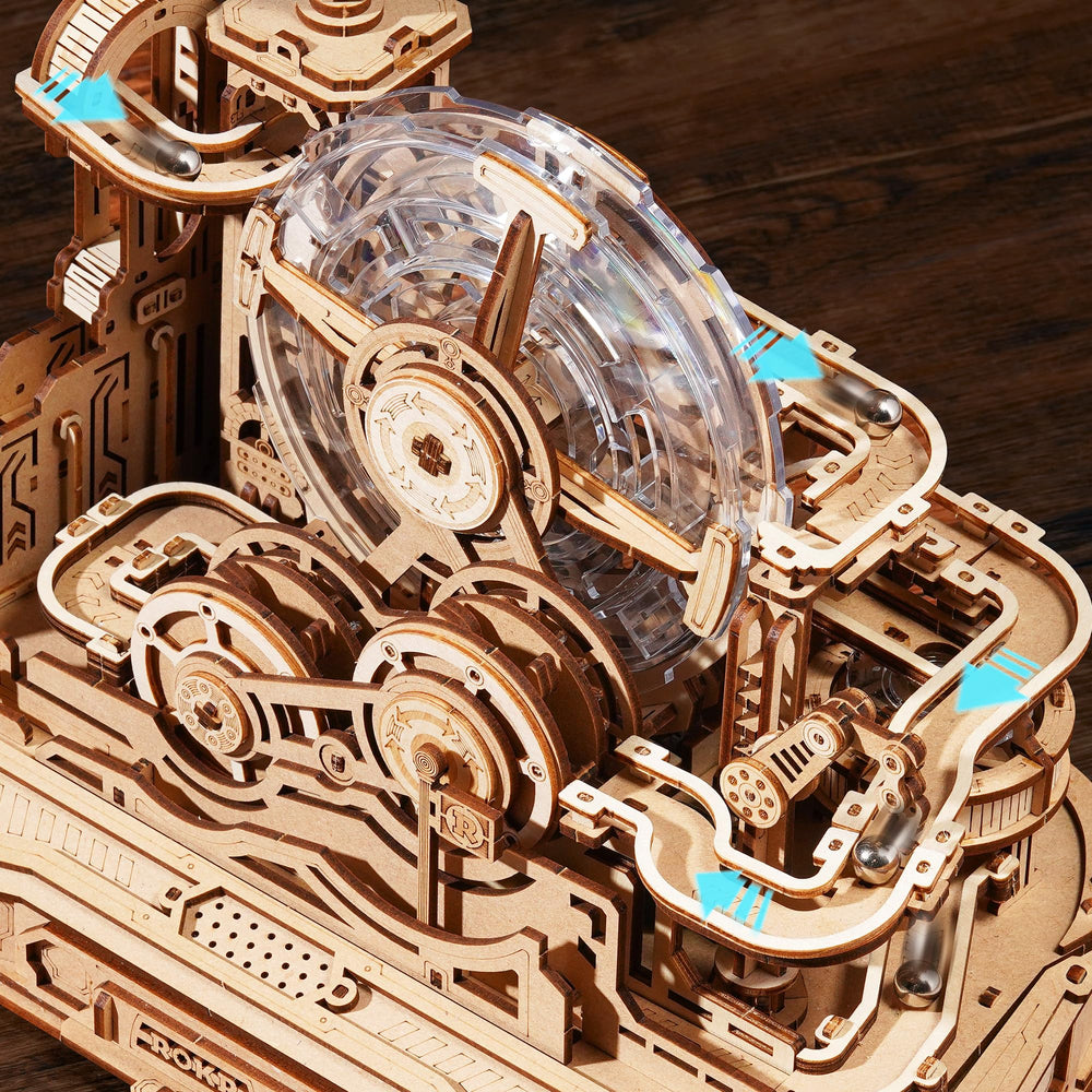 ROKR Gear Ball Challenge five-tier tracks enable dynamic marble journeys.