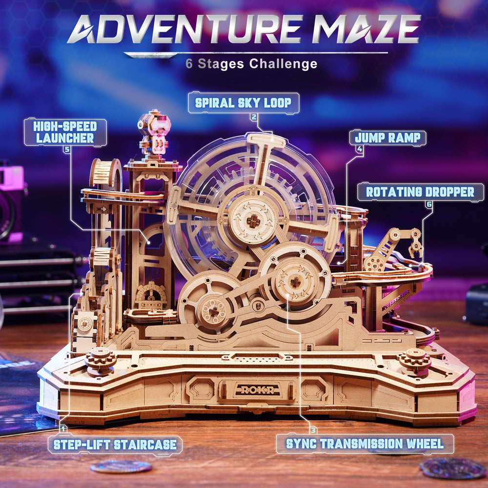 ROKR Gear Ball Challenge six mechanisms showcased for interactive puzzle variety.
