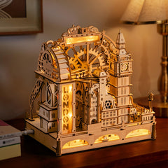 ROKR marble run desk art showcases timeless mechanical design with LED glow.