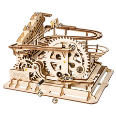 ROKR marble run waterwheel lifter demonstrates dynamic motion for desk display